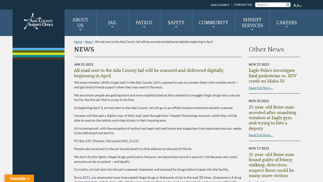 All mail sent to the Ada County Jail will be scanned and delivered ...